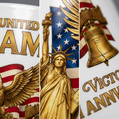 United States of America 250th Anniversary Personalized White Mug – Patriotic Eagle Liberty Bell Mug