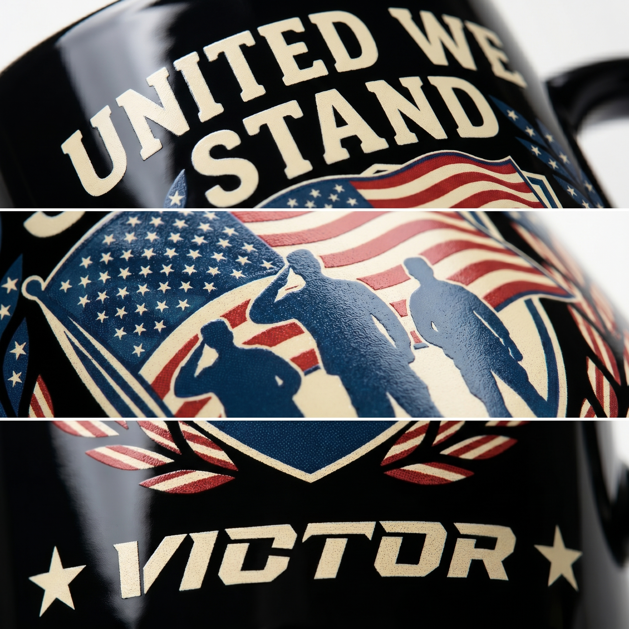 United We Stand Patriotic Veteran Black Mug – Personalized USA Military Tribute Mug