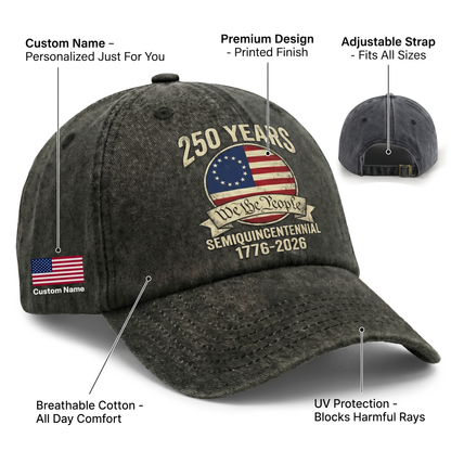 America 250th Anniversary Washed Denim Cap – Custom Name