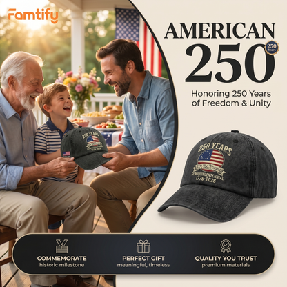America 250th Anniversary Washed Denim Cap – Custom Name