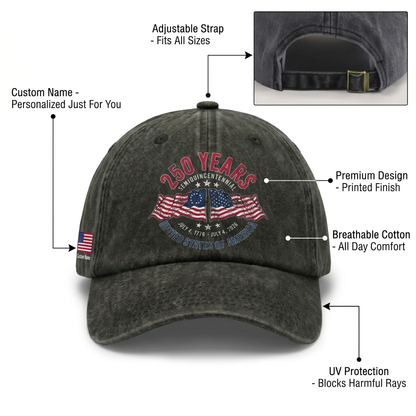 USA Semiquincentennial 250 Years Denim Cap 2026 – Personalized Independence Day Gift
