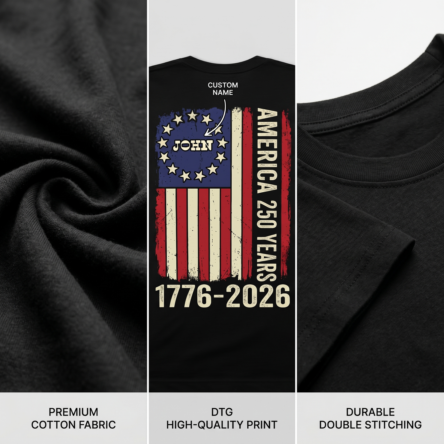 Personalized USA 250 Years America Flag T-Shirt – 1776–2026 Patriotic Vintage Custom Name Shirt