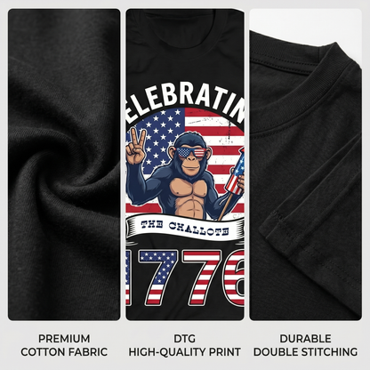 Funny USA 250th Anniversary T-Shirt – Celebrating 1776 Patriotic Monkey 4th of July Shirt 2026