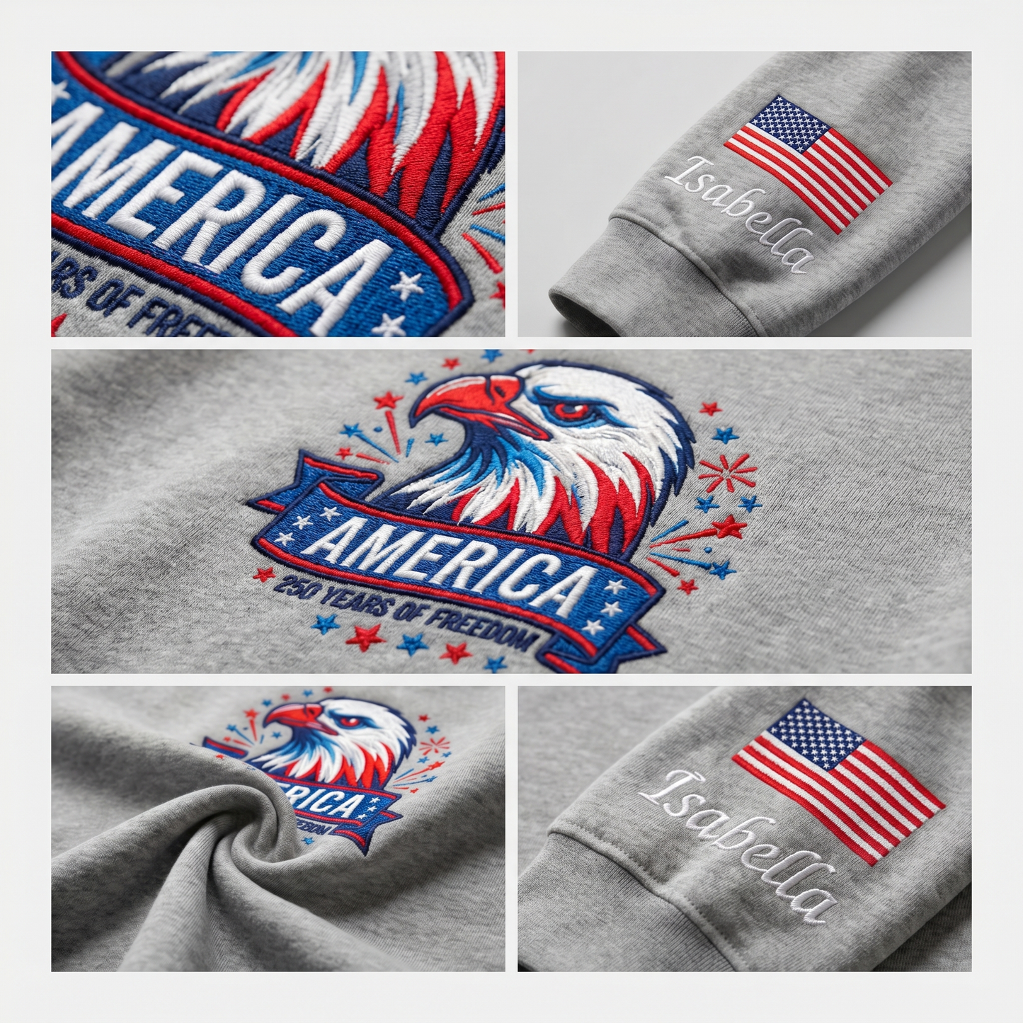 USA 250 Years Strong – Personalized Embroidered Sweatshirt Patriotic Semiquincentennial Gift