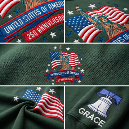 USA 250 Years 1776–2026 – Personalized Embroidered Patriotic Sweatshirt