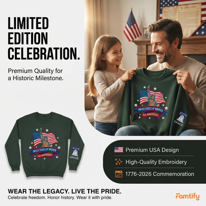 USA 250 Years 1776–2026 – Personalized Embroidered Patriotic Sweatshirt