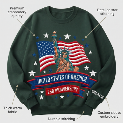 USA 250 Years 1776–2026 – Personalized Embroidered Patriotic Sweatshirt