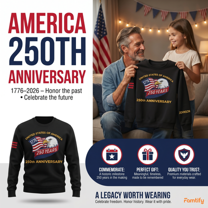 USA 250th Anniversary Eagle Crest - Personalized Veteran Pride Sweatshirt - 1776–2026 Patriotic Gift
