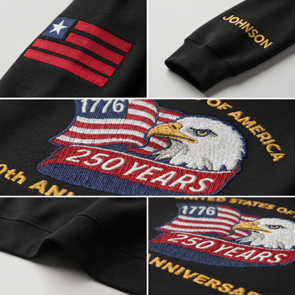 USA 250th Anniversary Eagle Crest - Personalized Veteran Pride Sweatshirt - 1776–2026 Patriotic Gift
