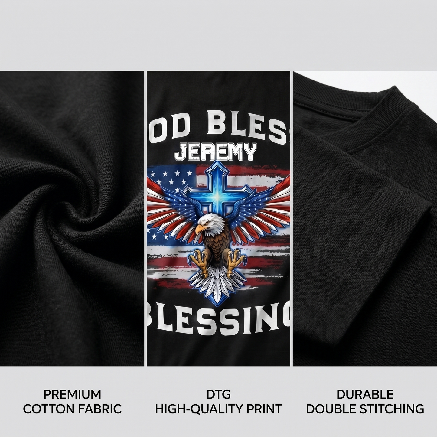 God Bless America Shirt – Personalized Patriotic Eagle Cross T-Shirt, 250 Years of Blessing Independence Day 2026