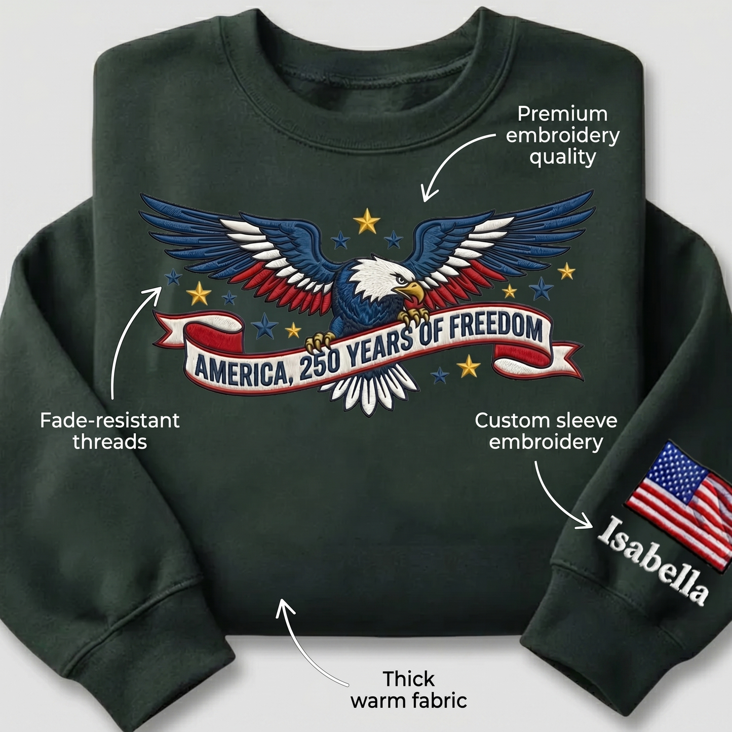 1776–2026 USA Anniversary Hoodie - Custom Name Eagle Sweatshirt - American Pride Keepsake