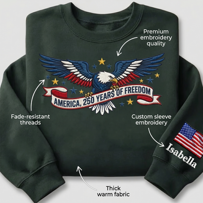 1776–2026 USA Anniversary Hoodie - Custom Name Eagle Sweatshirt - American Pride Keepsake