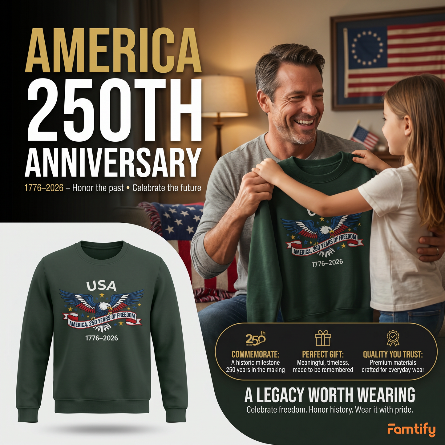 1776–2026 USA Anniversary Hoodie - Custom Name Eagle Sweatshirt - American Pride Keepsake