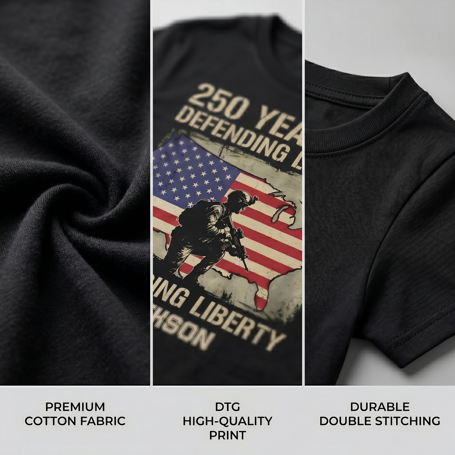 250 Years of Defending Liberty Shirt – Patriotic Soldier USA Flag 4th of July 2026 Personalized Back Tee