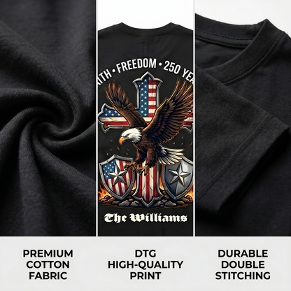 250 Years of Freedom Shirt 1776–2026 – Patriotic Eagle Cross Faith USA T-Shirt Personalized Name Tee