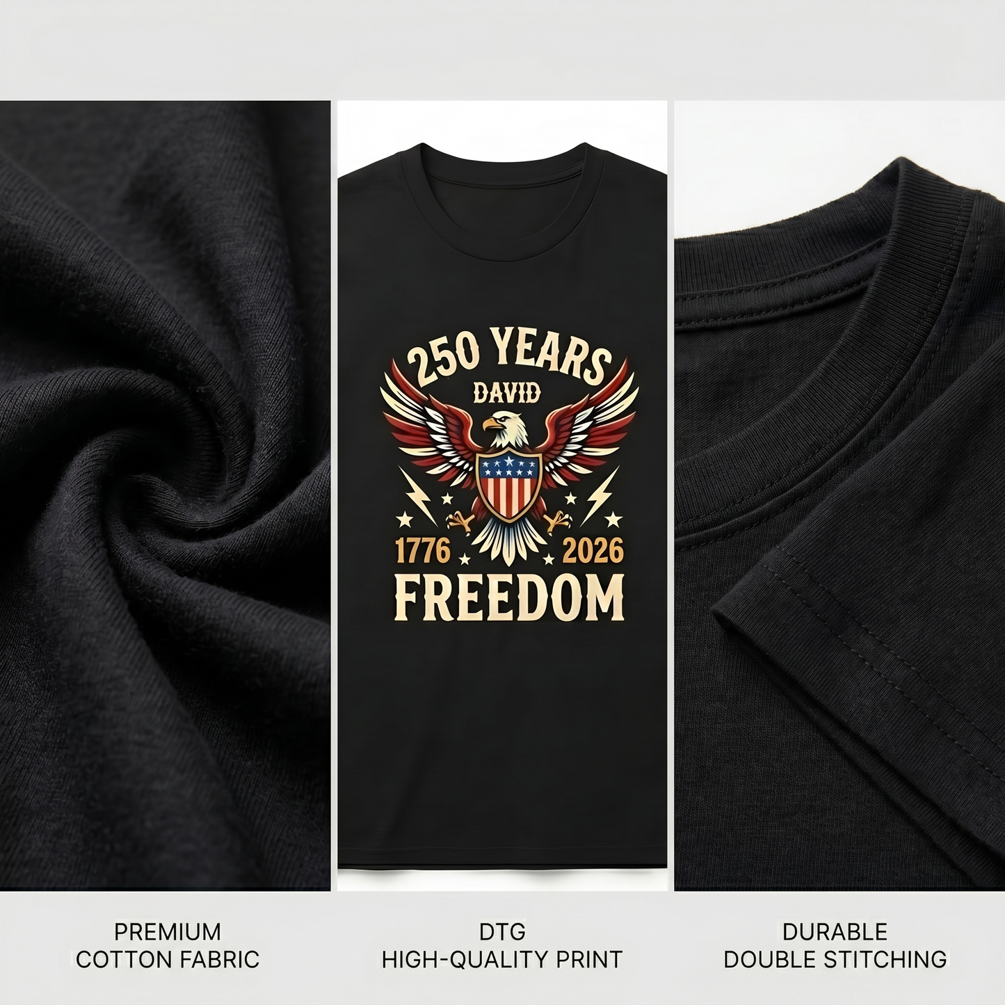 250 Years of Freedom Shirt 1776–2026 – Patriotic Eagle USA 250th Anniversary Personalized Name Tee