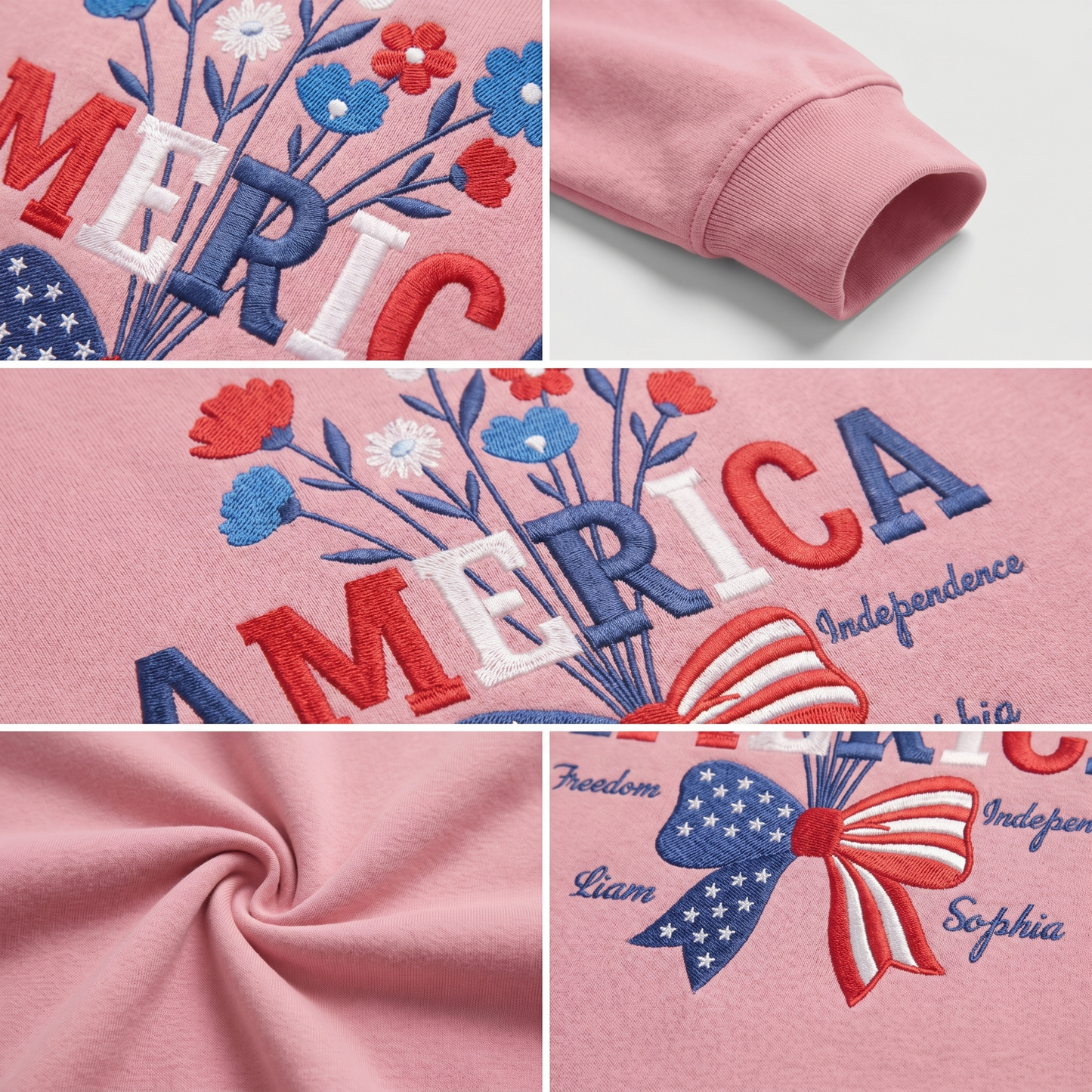 1776-2026 America 250 Years Floral Sweatshirt - Embroidered Patriotic Celebration Pullover