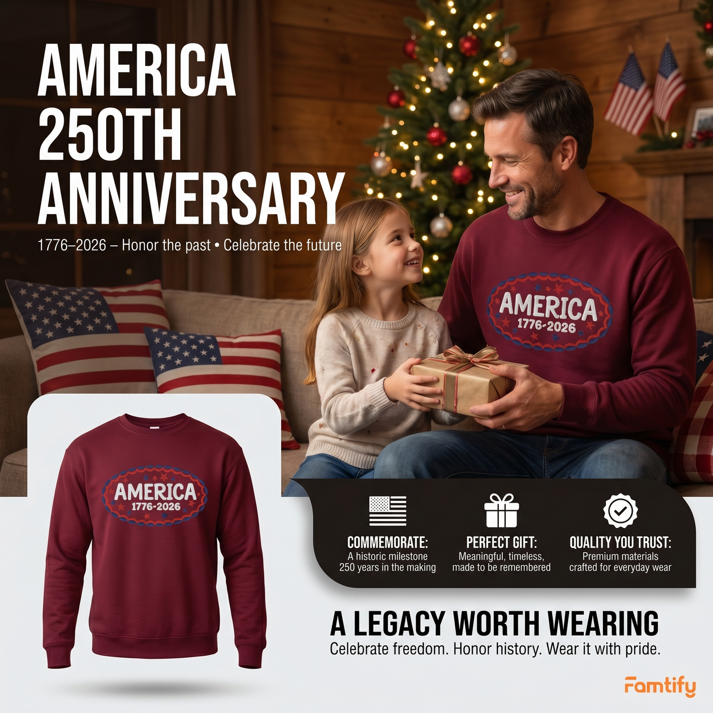 American Semiquincentennial 250 Sweatshirt – Embroidered Independence Day Apparel