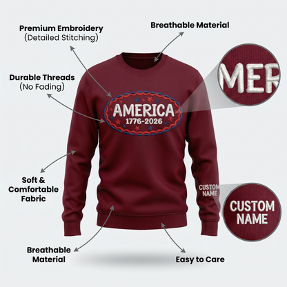American Semiquincentennial 250 Sweatshirt – Embroidered Independence Day Apparel