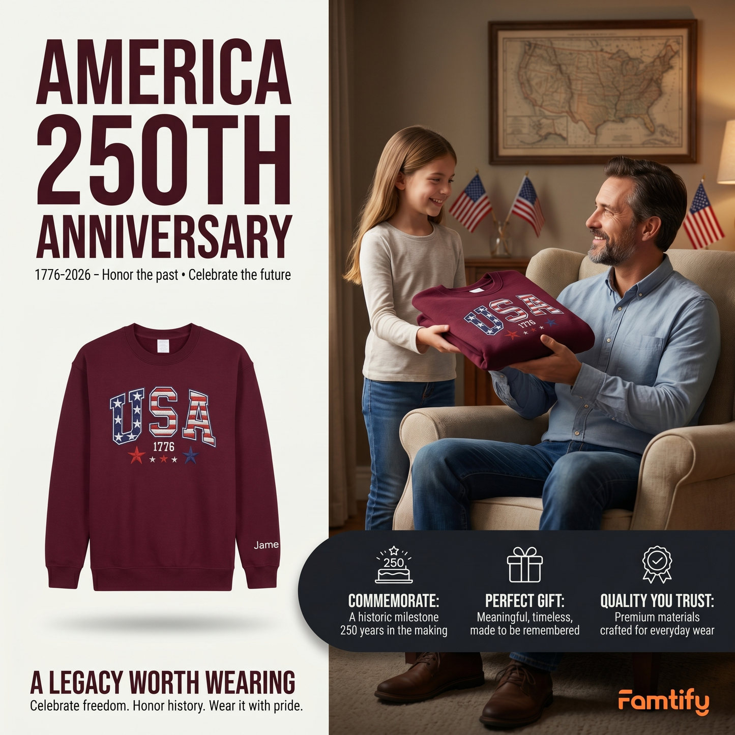 America 250th Anniversary 1776-2026 Embroidered Sweatshirt