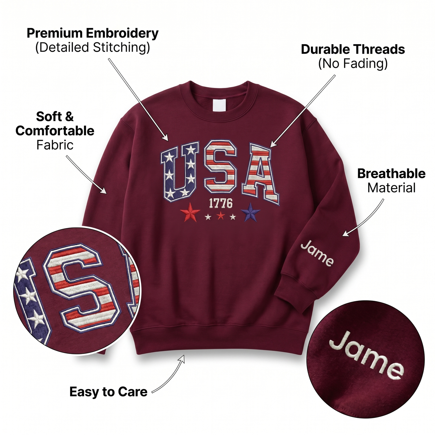 America 250th Anniversary 1776-2026 Embroidered Sweatshirt