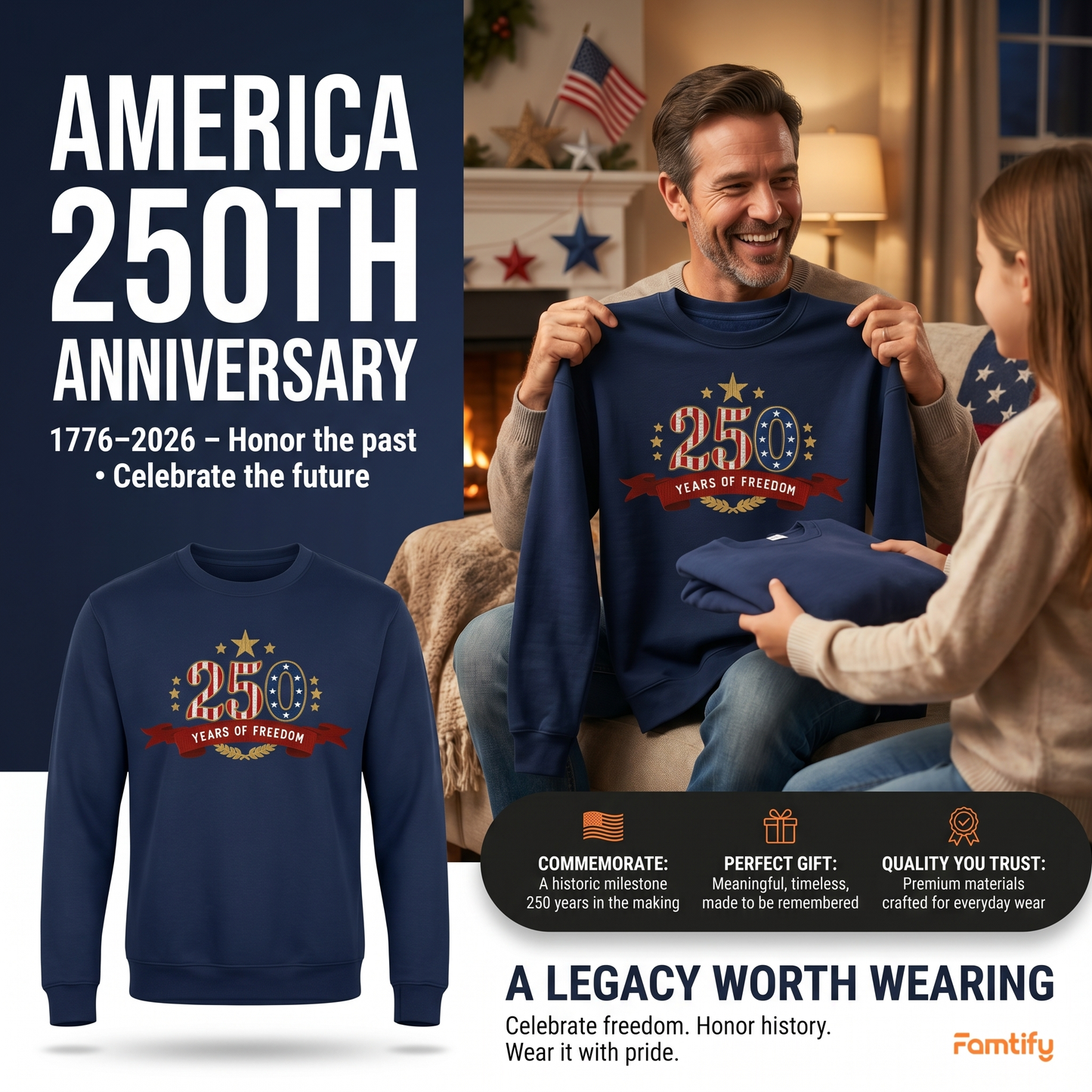 Liberty & Freedom 250 Years - Embroidered Eagle Sweater