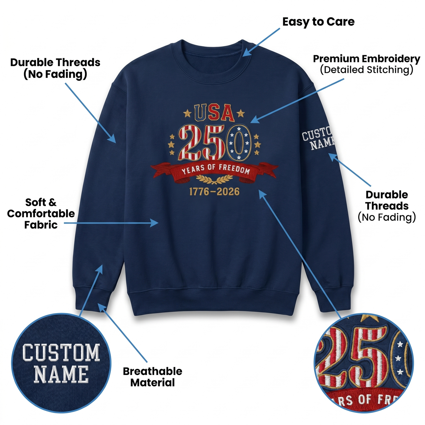 Liberty & Freedom 250 Years - Embroidered Eagle Sweater