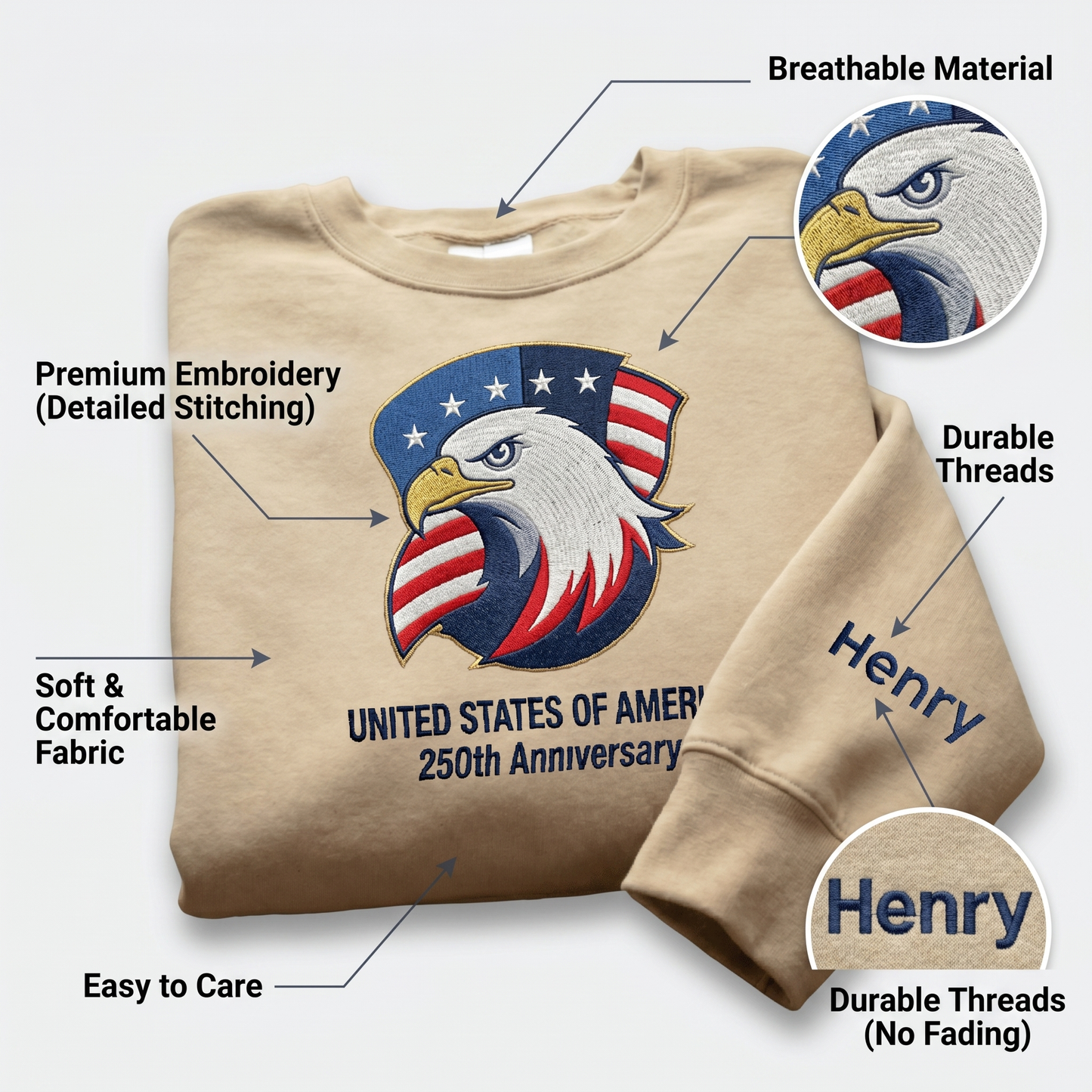 USA 250th Anniversary 1776-2026 - Embroidered Liberty Bell Sweatshirt