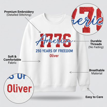 USA 250 Years - Embroidered American Crewneck Sweatshirt