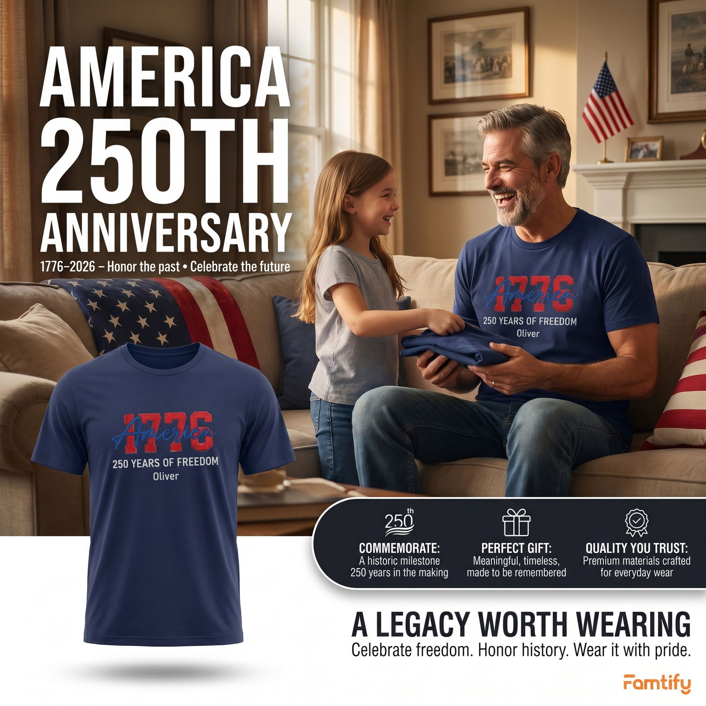 USA 250 Years - Embroidered American T-Shirt