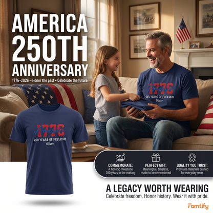 USA 250 Years - Embroidered American T-Shirt