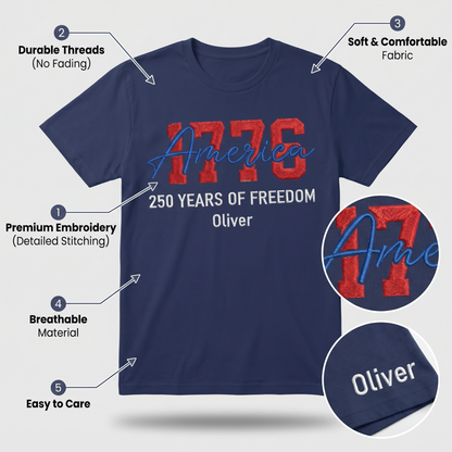 USA 250 Years - Embroidered American T-Shirt