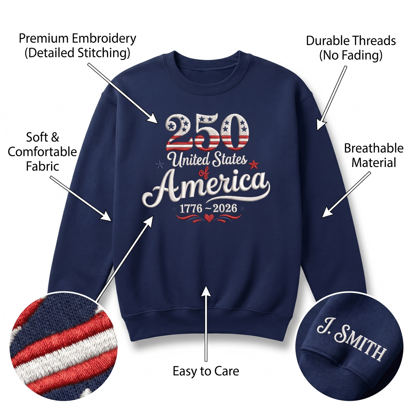 America 250 Years of Freedom - 1776-2026 Patriotic Eagle Embroidery Design