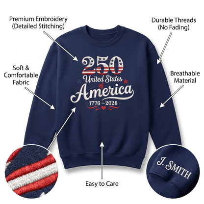 America 250 Years of Freedom - 1776-2026 Patriotic Eagle Embroidery Design
