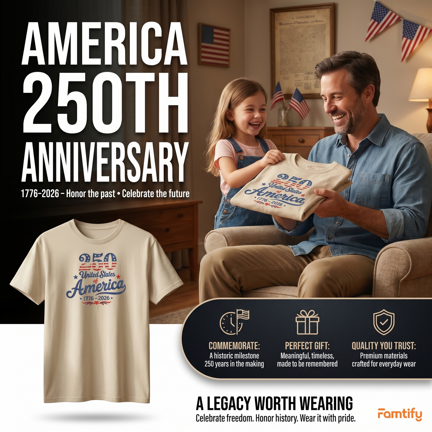 America 250 Years of Freedom - 1776-2026 Patriotic Eagle T-Shirt Design