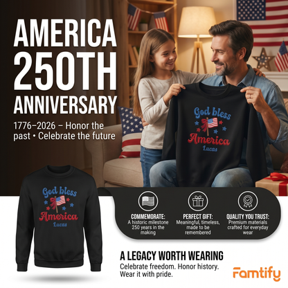 God Bless America - Patriotic USA Flag Sweater Design | Independence Day Embroidered Sweatshirt Graphic