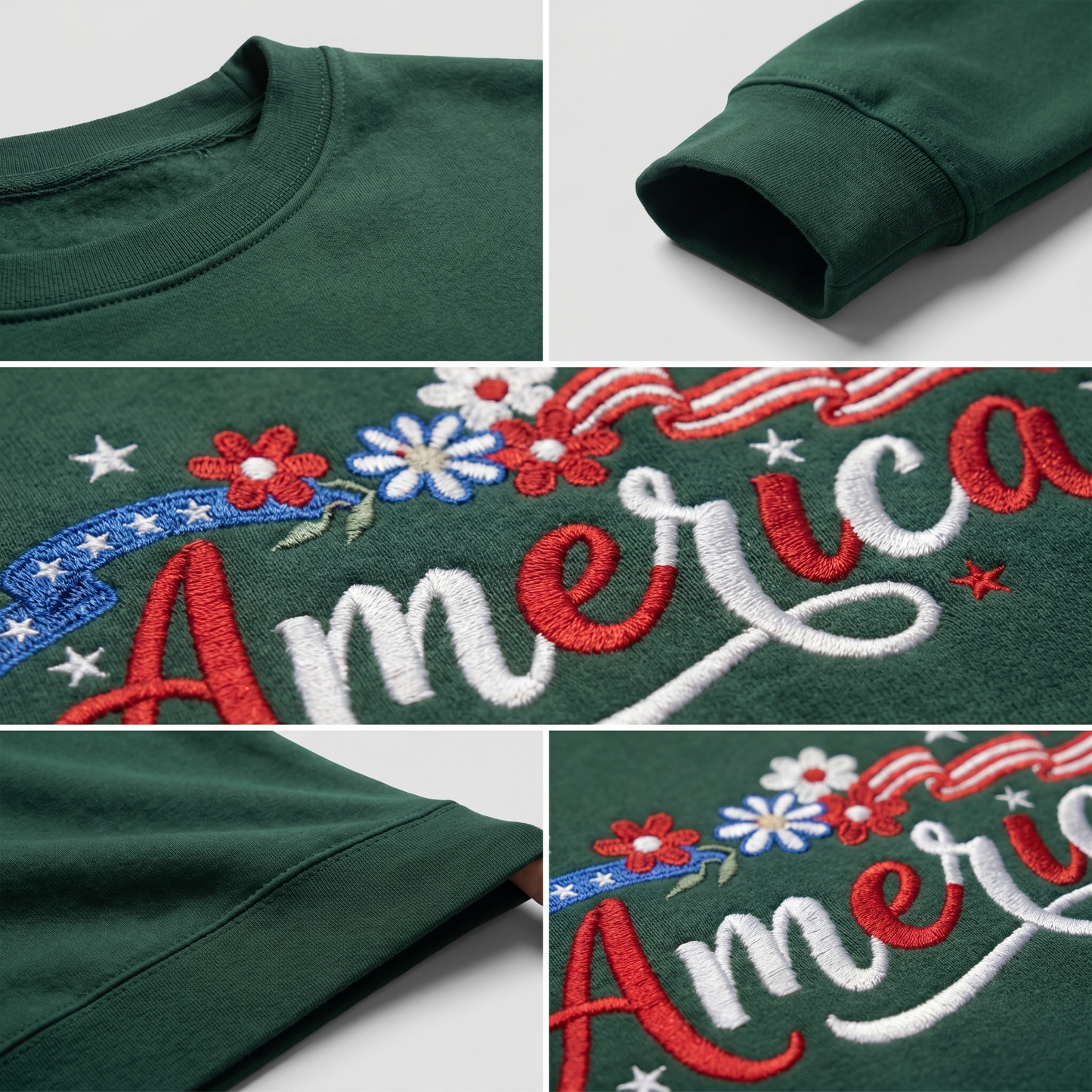 Floral America Embroidery Design - Patriotic USA Flag with Flowers