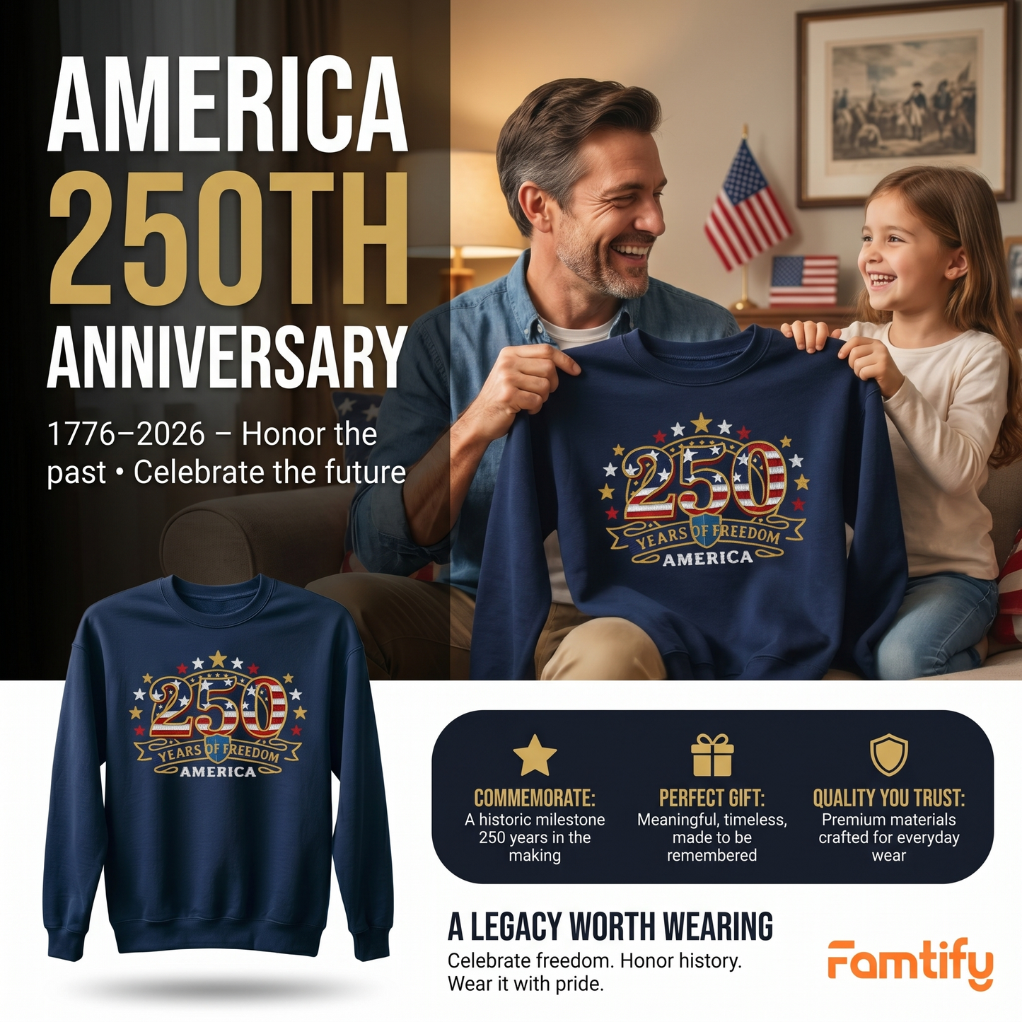 America 250th Anniversary – Patriotic USA Embroidery Sweatshirt Design