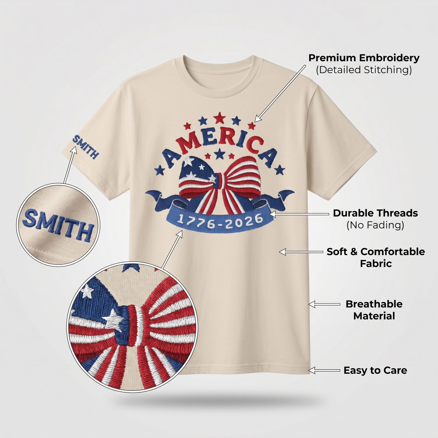 Embroidered America 250 - Patriotic T-Shirt