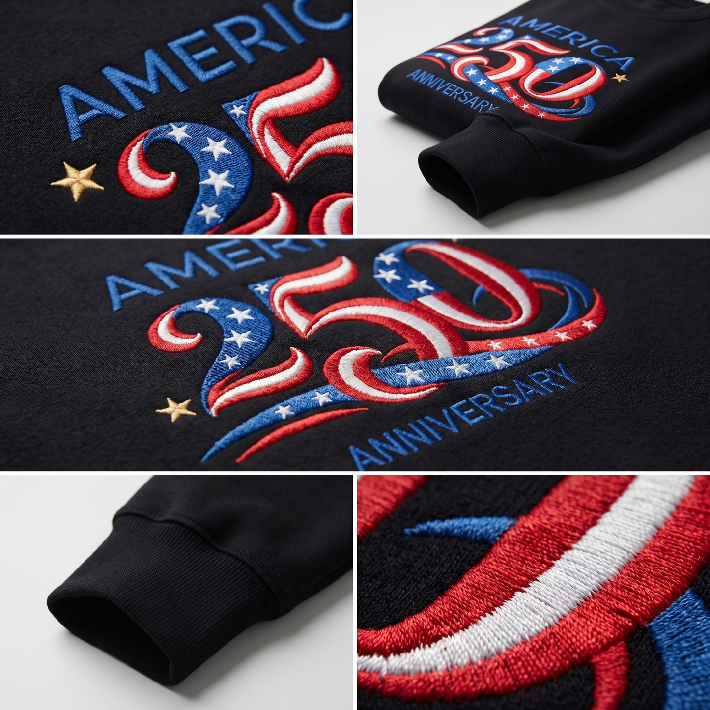 America 250 Anniversary Embroidery Design - USA 250th Birthday Red White Blue Stitch