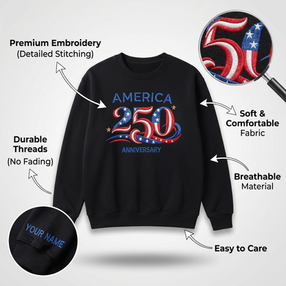 America 250 Anniversary Embroidery Design - USA 250th Birthday Red White Blue Stitch
