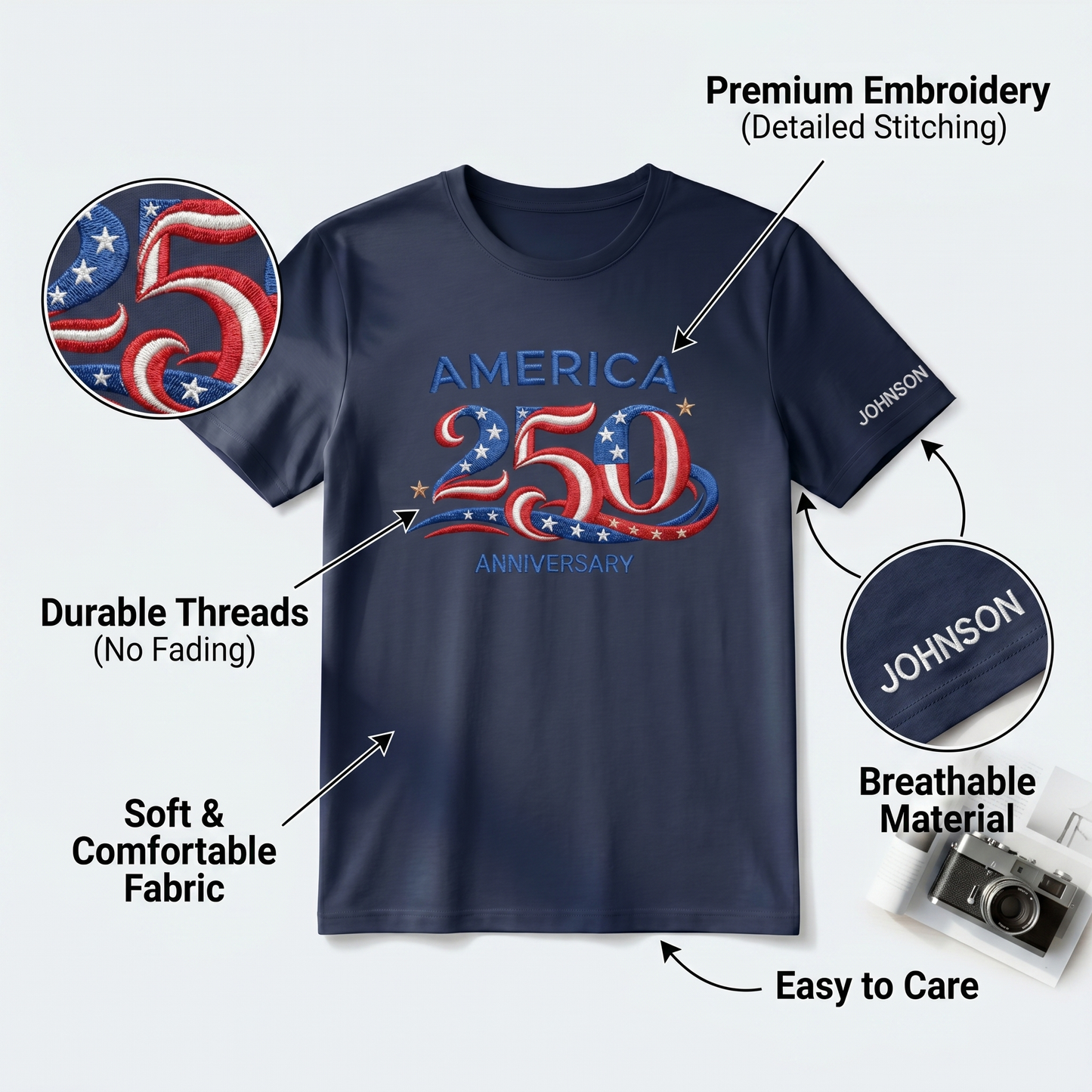 America 250 Anniversary - Patriotic Red White Blue T-Shirt Design