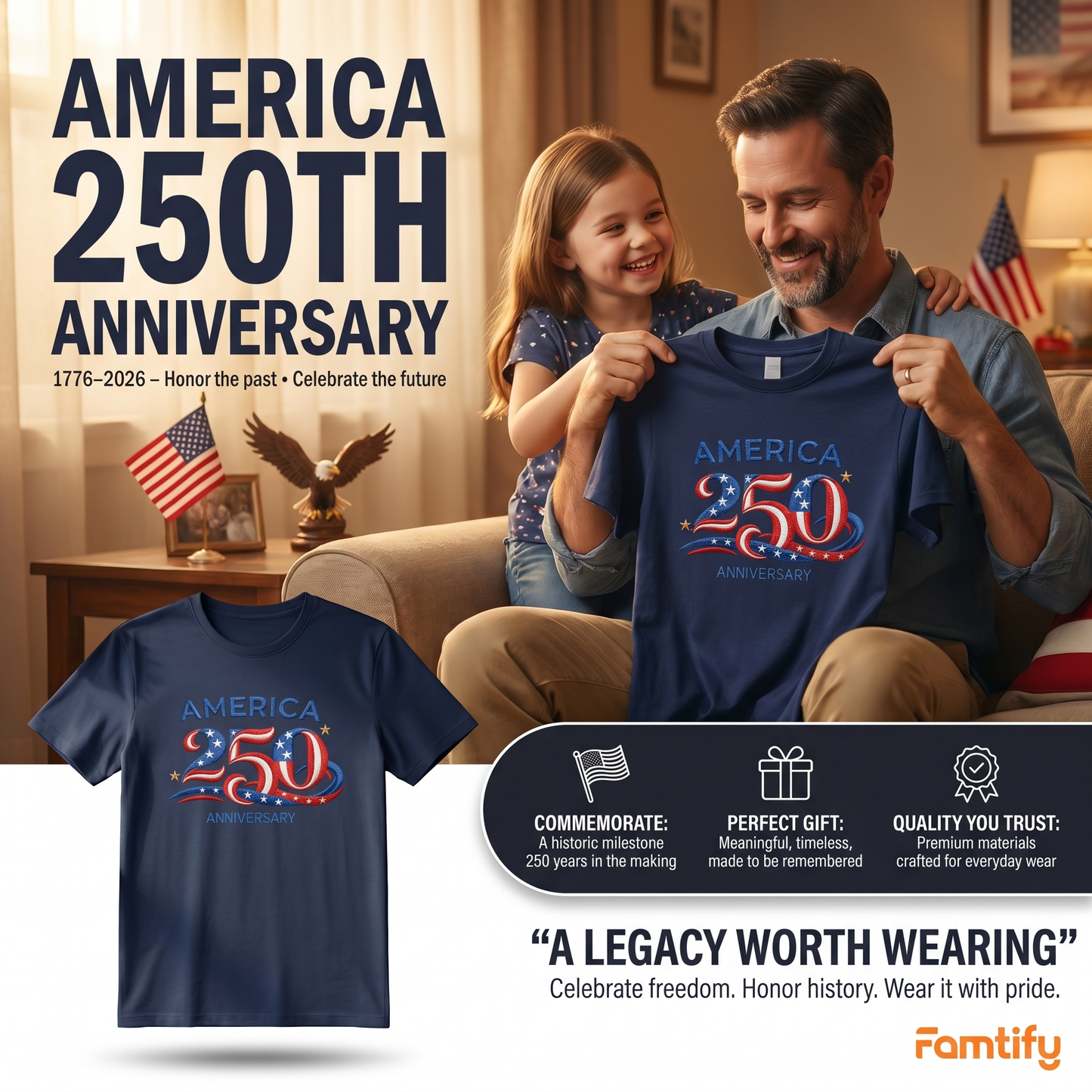 America 250 Anniversary - Patriotic Red White Blue T-Shirt Design