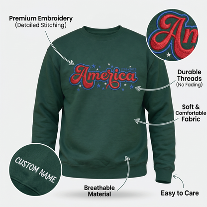 USA 250 Freedom - Embroidered Sweater 1776-2026 Patriotic Pullover