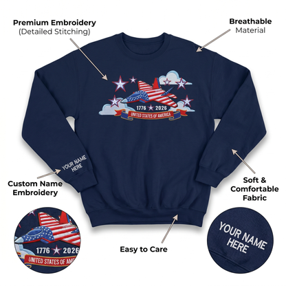 USA 250th Anniversary - Embroidered Sweatshirt 1776-2026 250 Years of Freedom