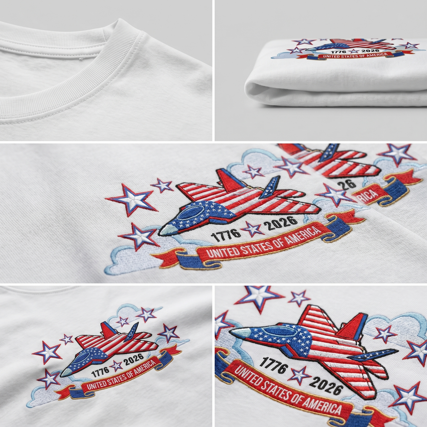 USA 250th Anniversary - Embroidered T-Shirt 1776-2026 250 Years of Freedom