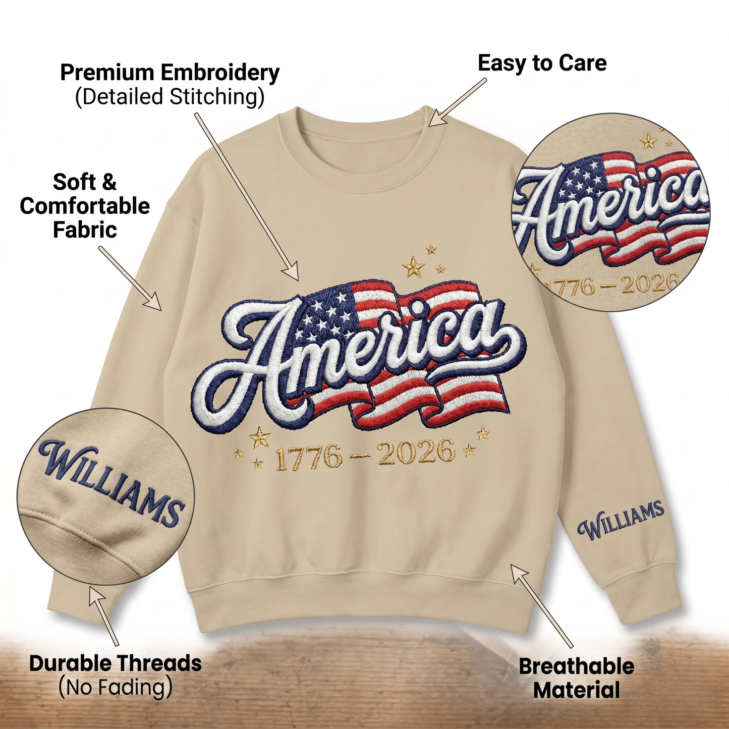 USA 250th Independence Anniversary Embroidered Sweatshirt