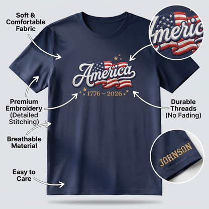 United States 250th Independence 1776–2026 Embroidered T-Shirt