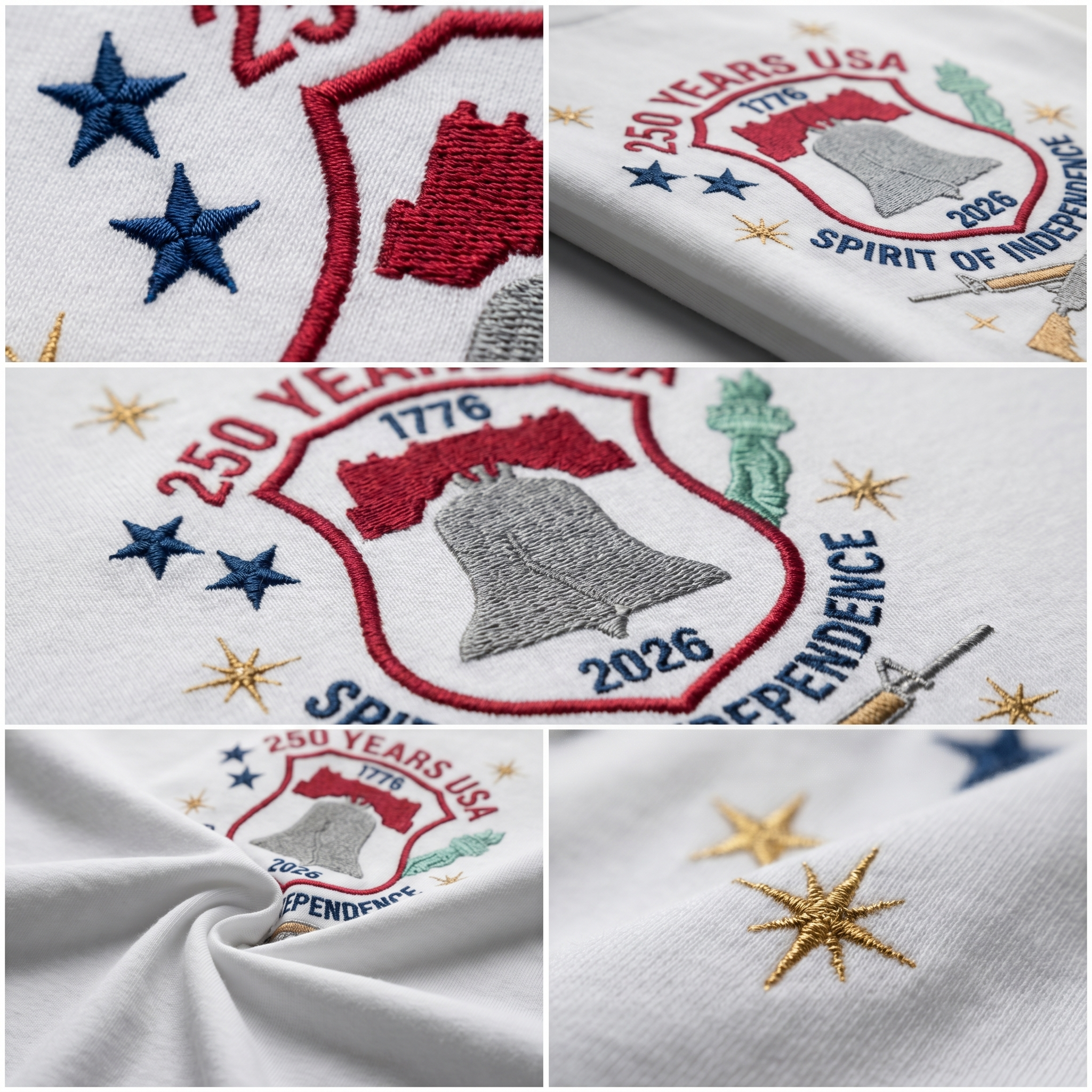 USA 250 Years of Freedom Embroidered T-Shirt - Classic Patriotic Gift