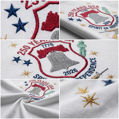 USA 250 Years of Freedom Embroidered T-Shirt - Classic Patriotic Gift